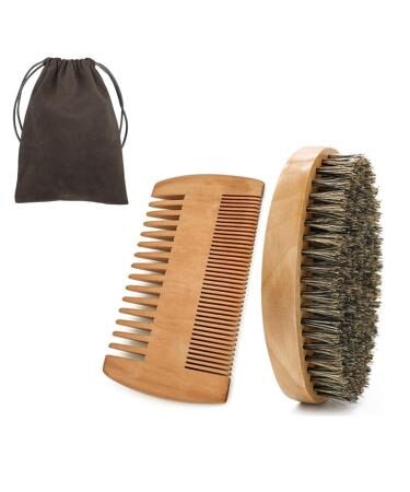 ELK Hair Brush Wooden Beard Comb Set with Boar Bristle Brush