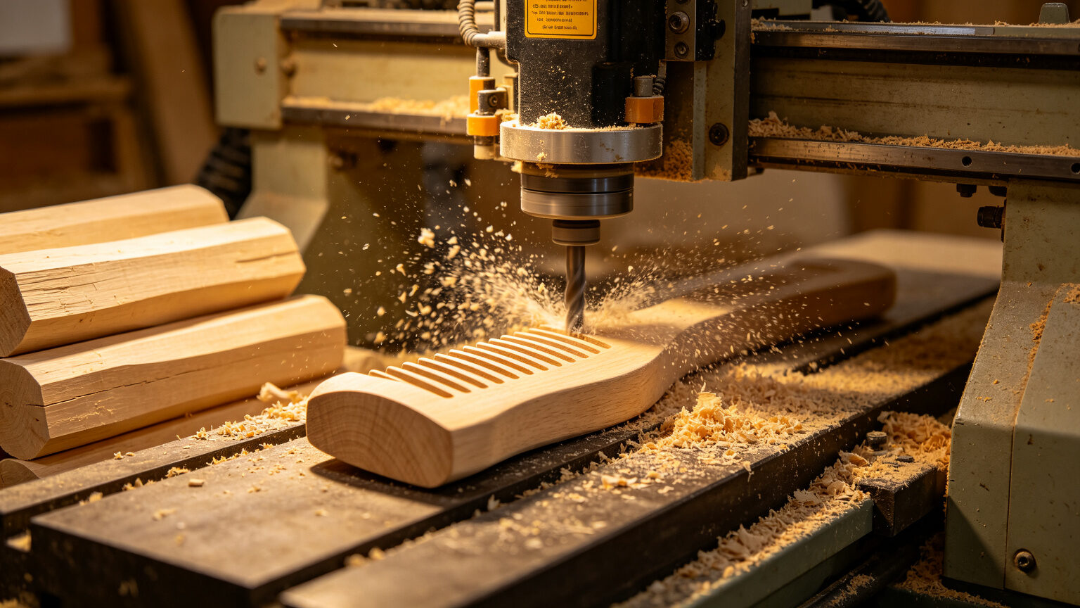 CNC wood shaping machine in the workshop